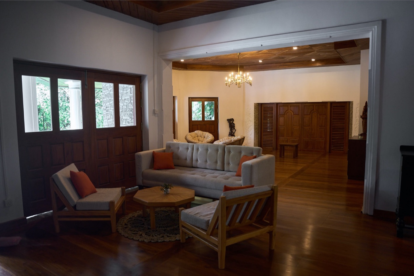 The living room at dusk