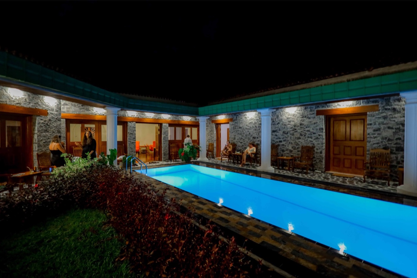 Courtyard pool at night